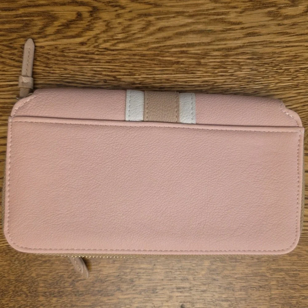 Pink Tan Colorblock Zip Around Continental Wallet Faux Leather Cottagecore Girly